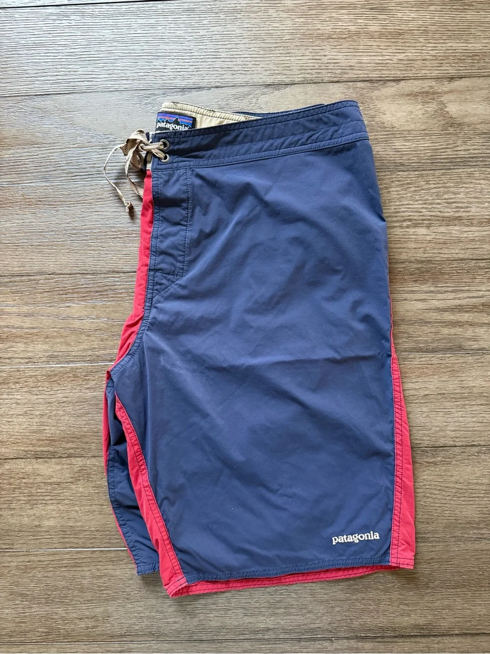 Patagonia Men’s Red & Navy Two-Tone Swim Boardshorts with Zip Pocket